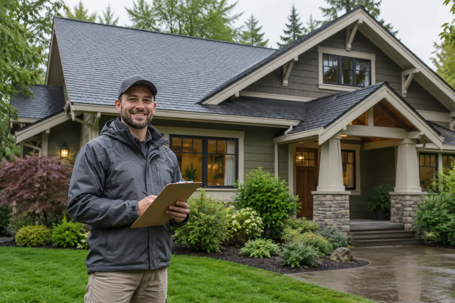A newly replaced roof on a wood-frame home in Yelm on a mild, overcast day
